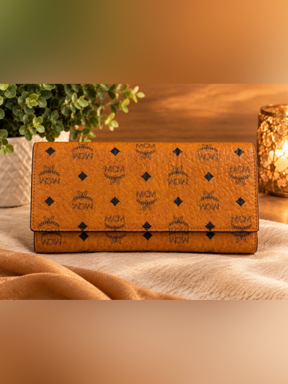 MCM Cognac Visetos Wallet w/COA